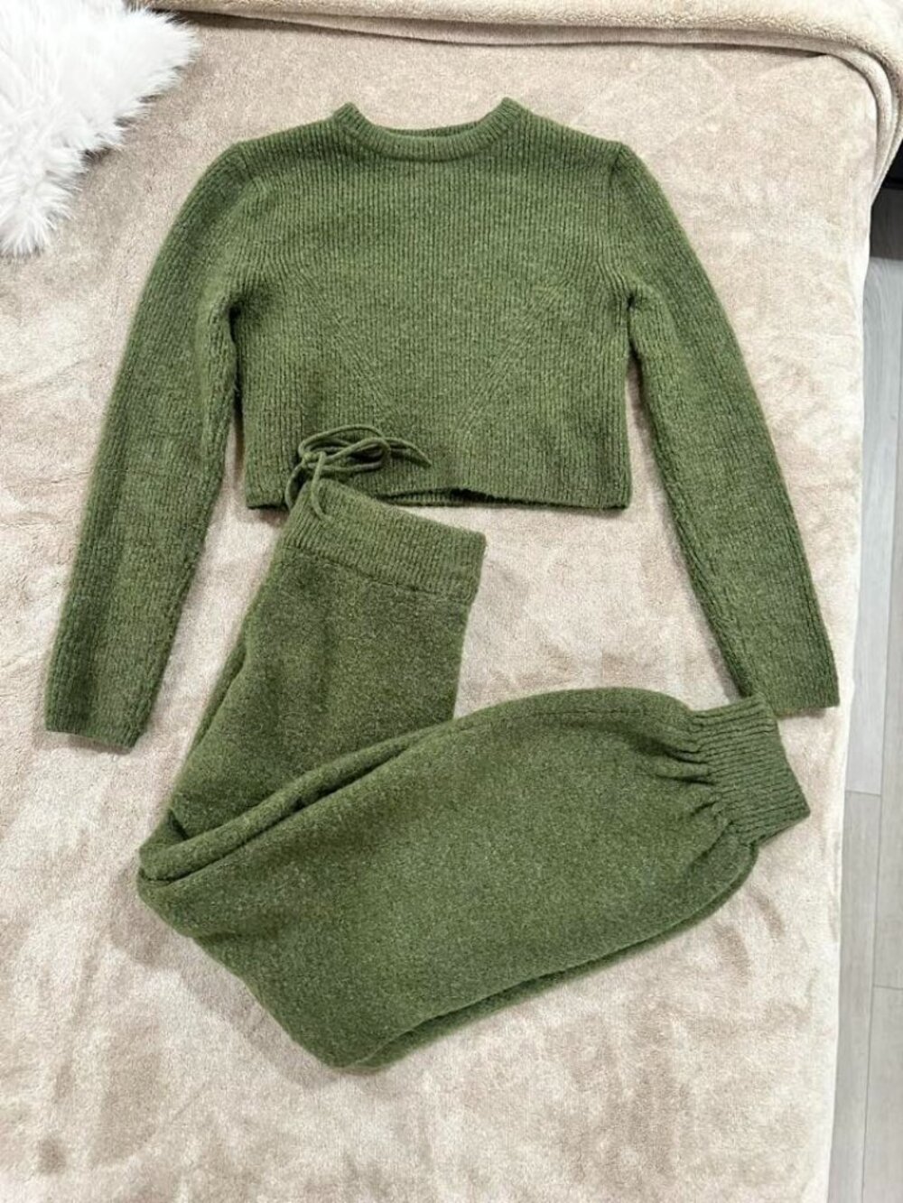 ZARA Cold-Weather Tracksuit Set — Olive Green — Size S